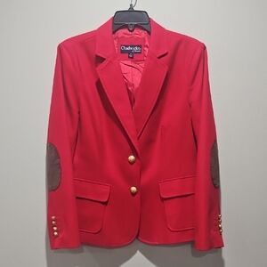 Chadwicks Women's Red Blazer with Brown elbow pads size 14 P